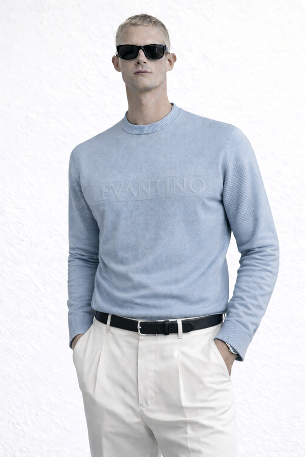 Men’s Embossed Logo Knit Sweater – Modern Crew Neck Pullover