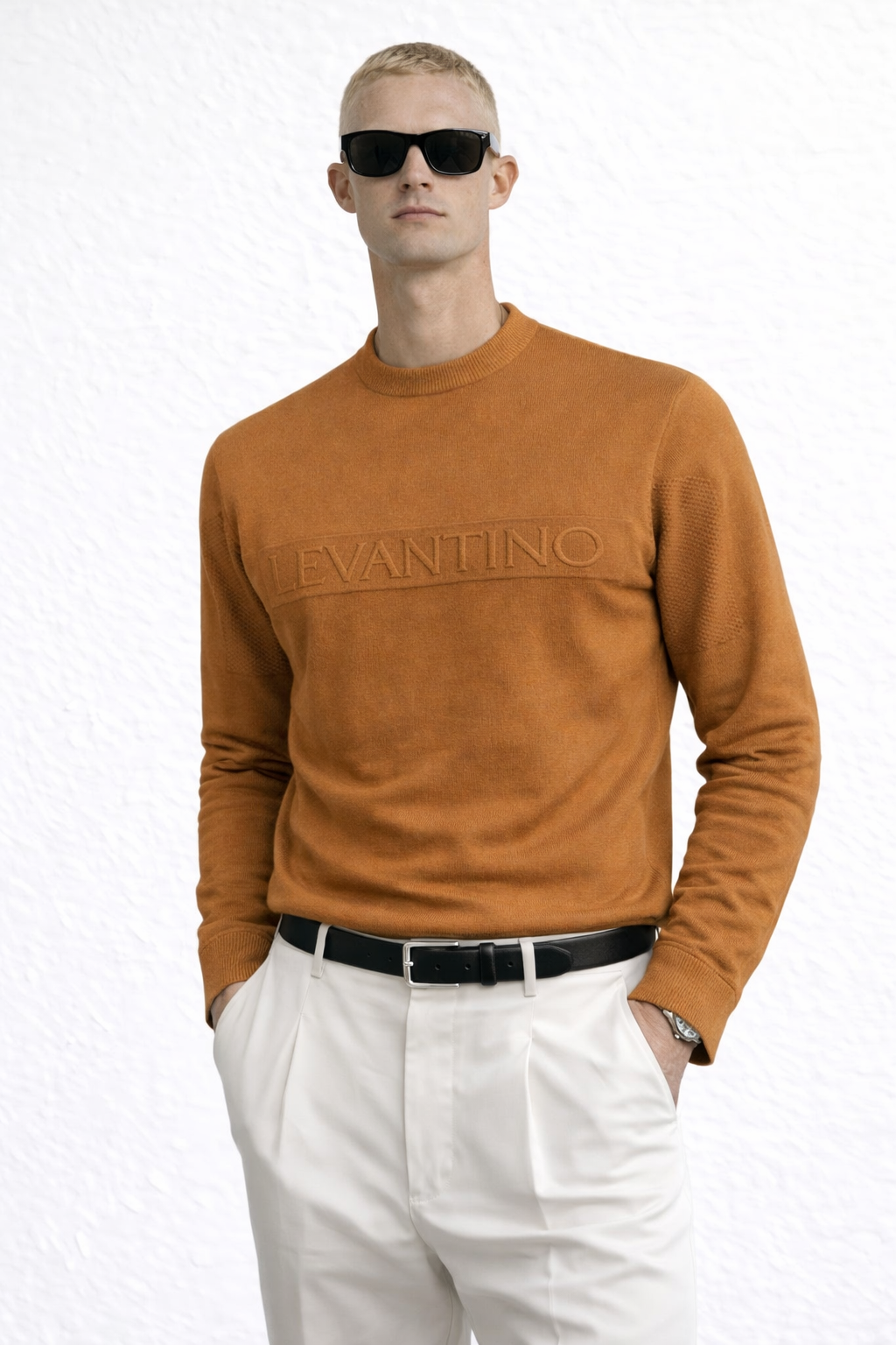 Men’s Embossed Logo Knit Sweater – Modern Crew Neck Pullover