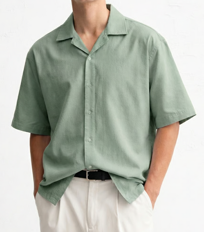 Men’s Solid Short Sleeve Resort Collar Shirt