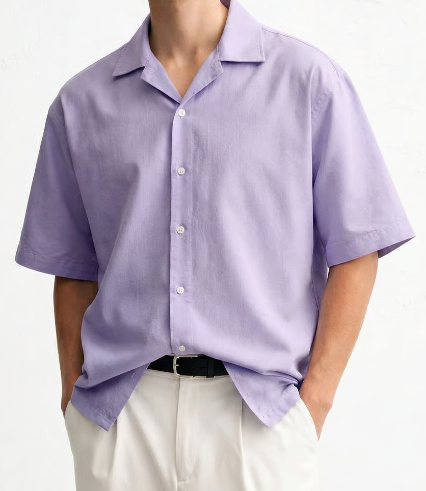 Men’s Solid Short Sleeve Resort Collar Shirt